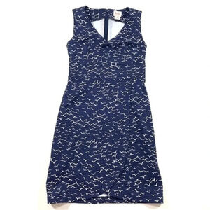 Persifor Bird Print Sheath Dress Blue White